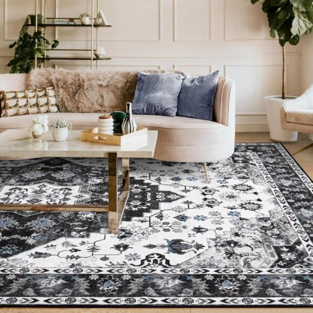 New 4x6 Vintage Area Rug, Washable Non-Slip Low Pile Carpet for Home & Office